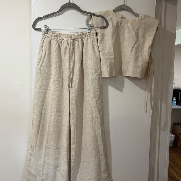 🌾 URBANCORE Linen Blend Two-Piece Set – Natural Beige – Size M 🌾 - Picture 1 of 9